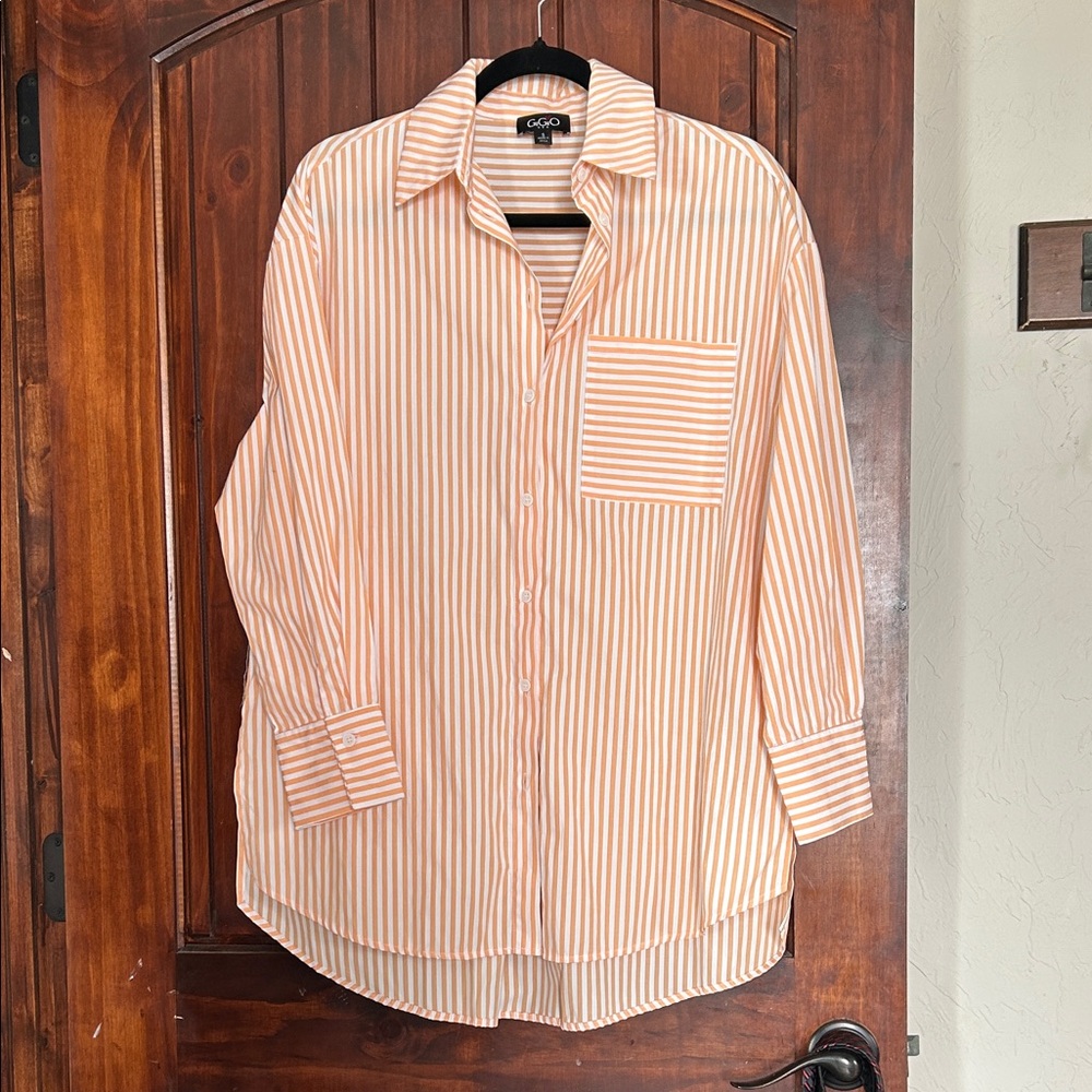 Striped Orange Button-Up Shirt